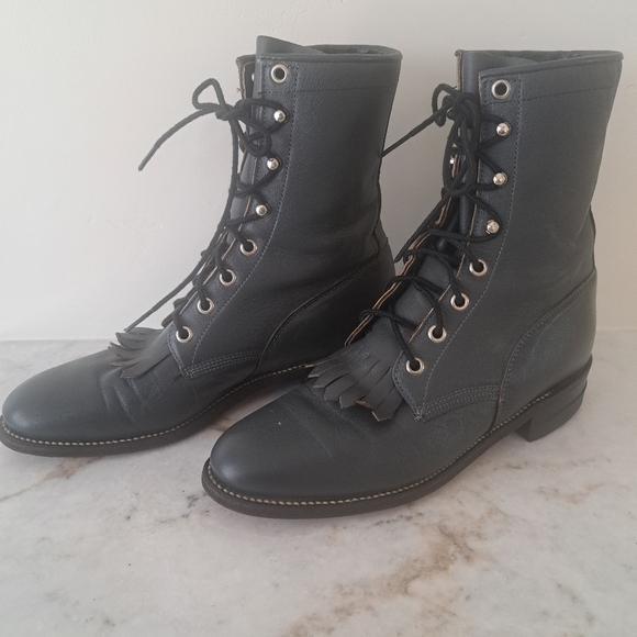 JUSTIN Cowboy Boots Women Sz 7 VINTAGE Lace Up Kiltie - Picture 7 of 8